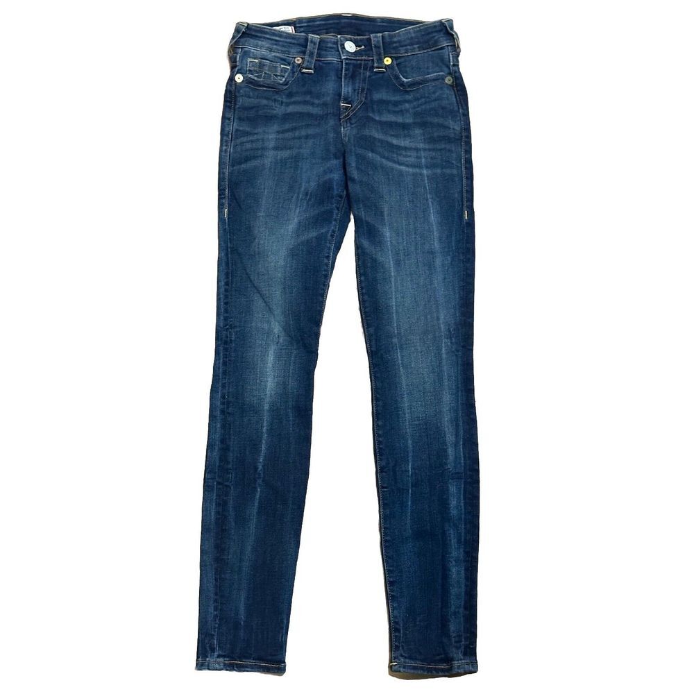 True Religion Halle Jeans Womens Mid Rise Super Skinny Blue Dark Wash 25x28 EUC